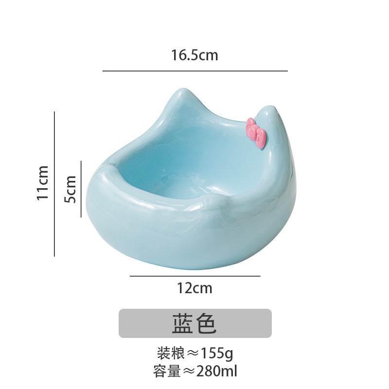 Ceramic pet feeding bowl; It can hold pet food and water. Ceramic products are heavy and not easy to be knocked over. A pet food bowl with a raised neck guard at the bottom