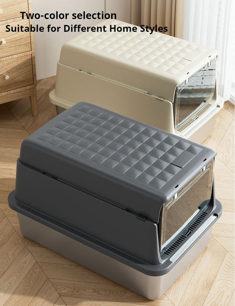Square stainless steel cat litter box; Large-space dirt-resistant and wear-resistant cat toilet; Closed cat litter box pet supplies