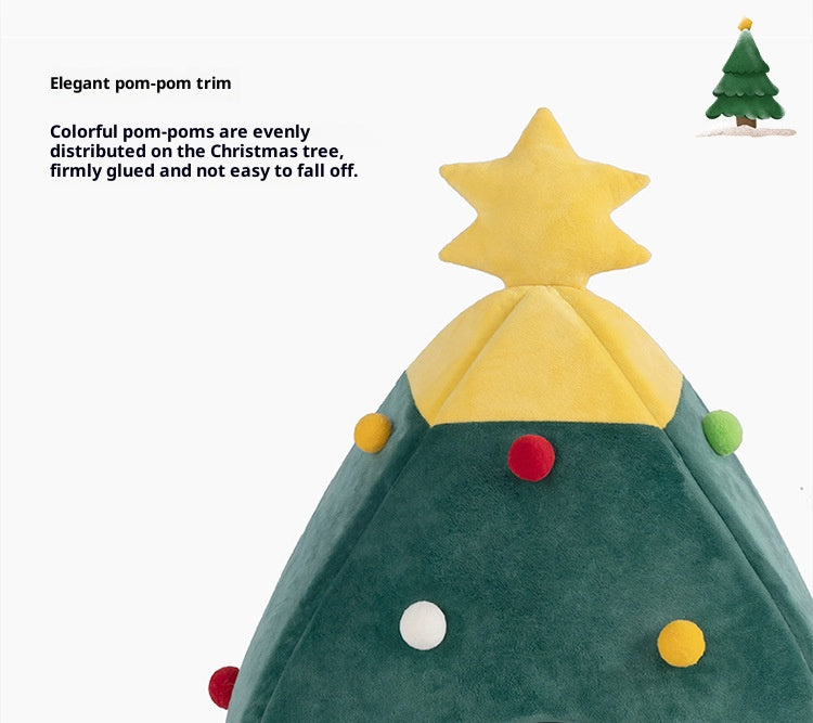 Christmas tree cat bed dog bed Winter fully enclosed cat house and small dog shelter; The Christmas doghouse can be disassembled and washed