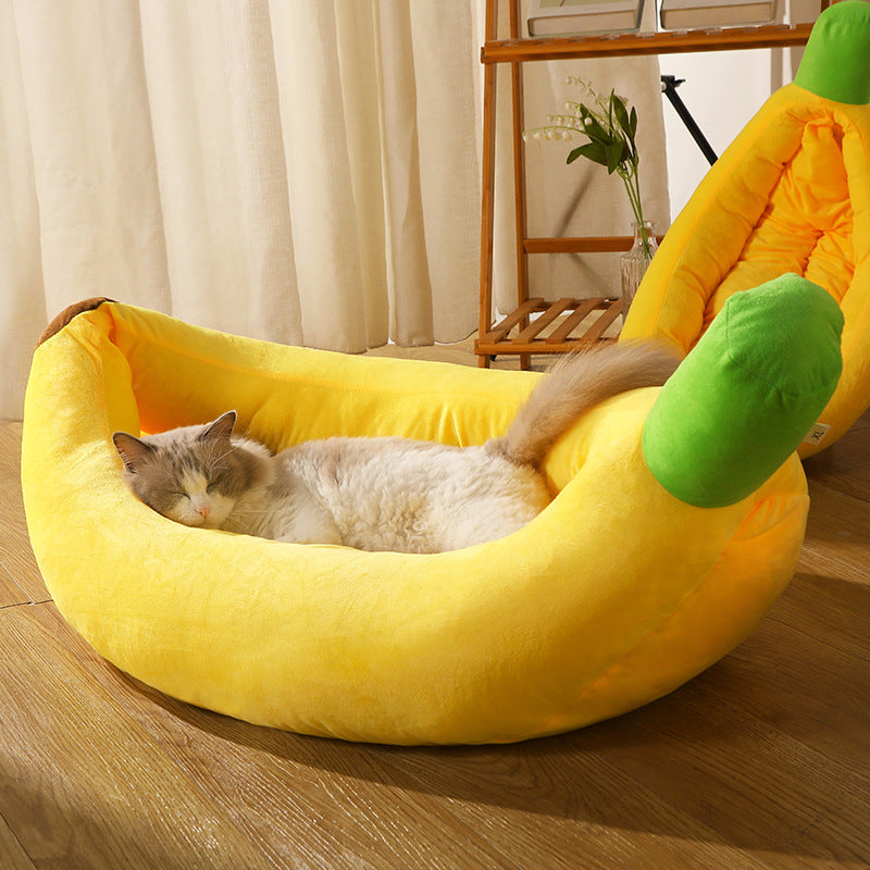 Banana boat-shaped pet bed; Wholesale detachable and washable all-season pet beds for dogs. Warm cat bed