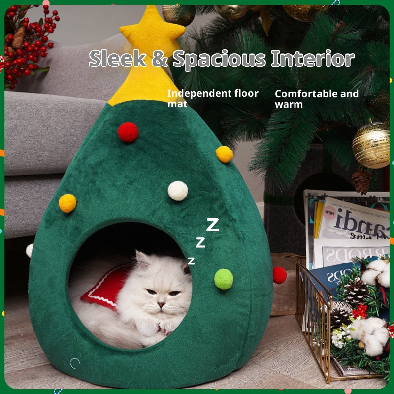 Christmas tree cat bed dog bed Winter fully enclosed cat house and small dog shelter; The Christmas doghouse can be disassembled and washed