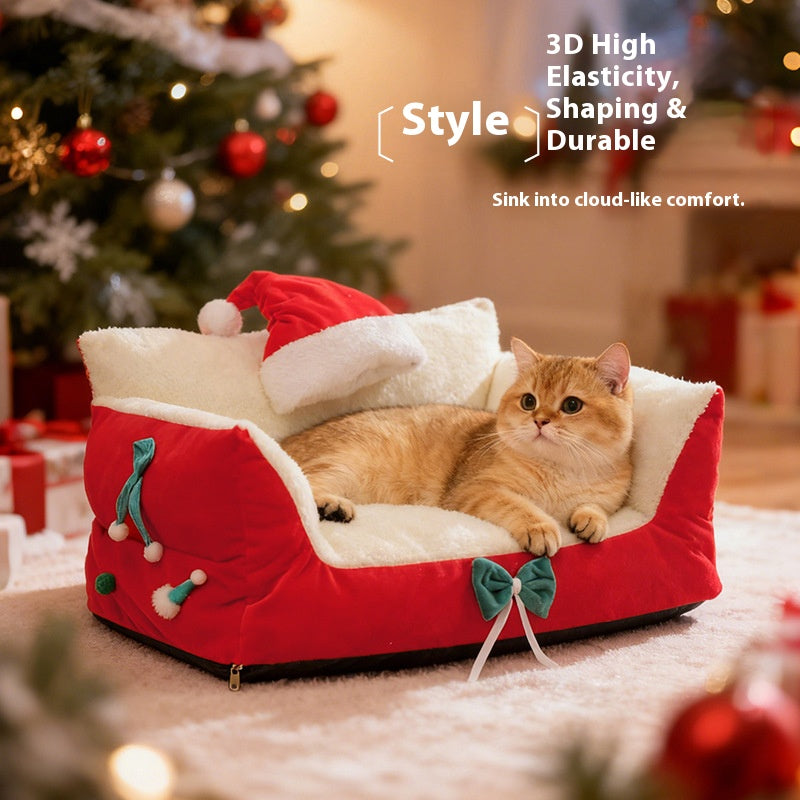 Christmas festive atmosphere cat bed A dog bed that can be disassembled and washed all year round. Thickened cat sofa Winter warm cat bed