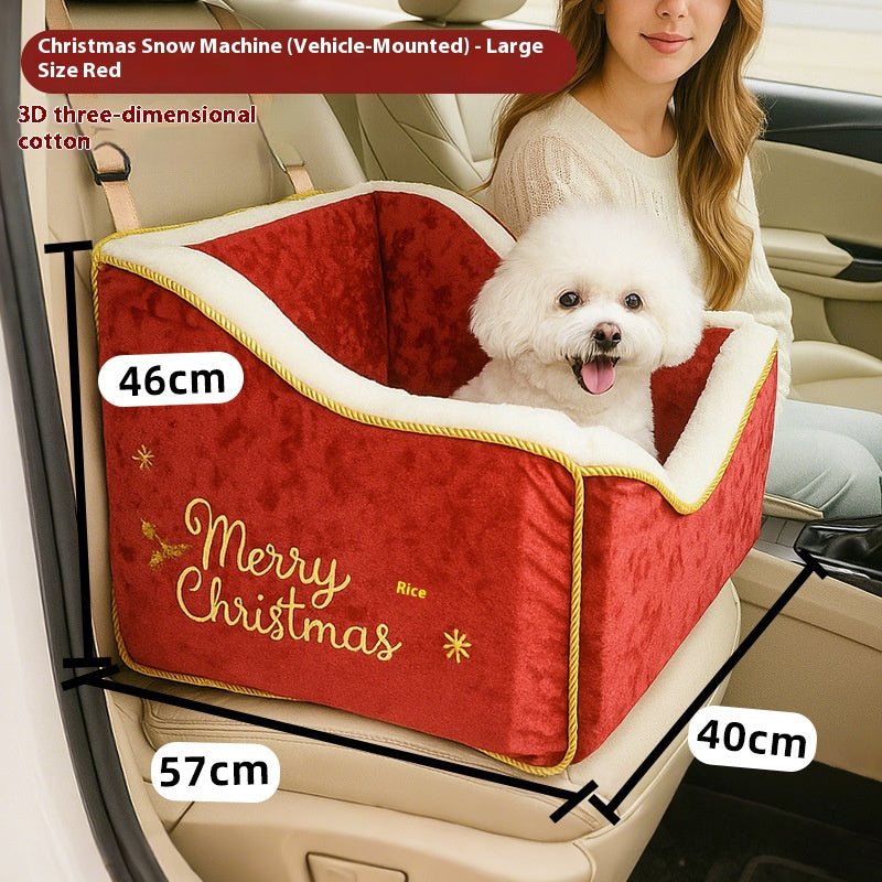 Christmas-style pet sled car bed; The detachable and washable pet dog bed is comfortable with plush