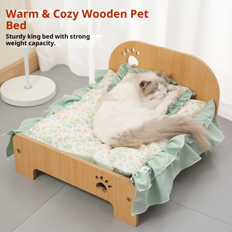 All-season wooden bed for pets; Cute Corgi cat bed sheet; Special moisture-proof design for wooden boards