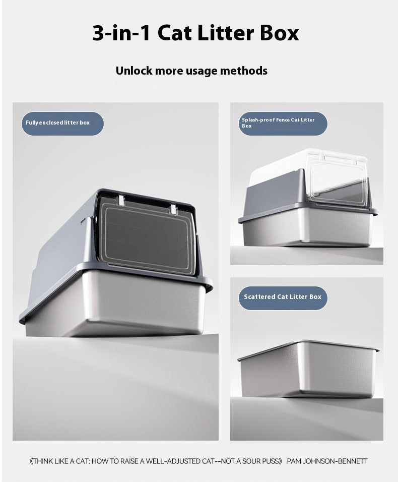 Square stainless steel cat litter box; Large-space dirt-resistant and wear-resistant cat toilet; Closed cat litter box pet supplies