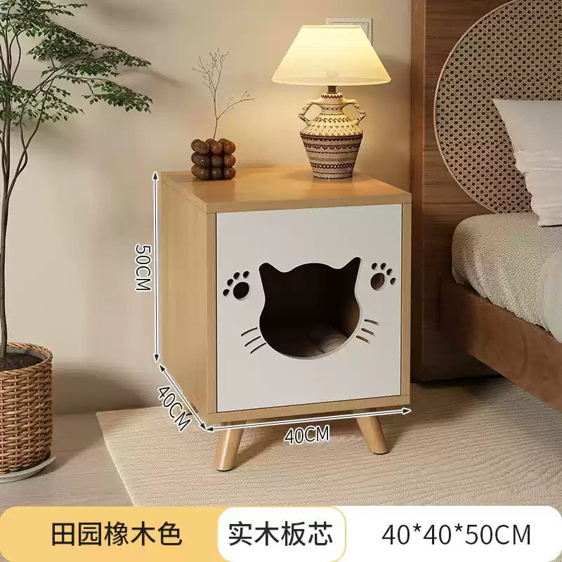 Solid wood cat bed bedside table; Simple and compact; Multi-functional cat shelter with bedside cabinet The storage cabinet is specially for cats