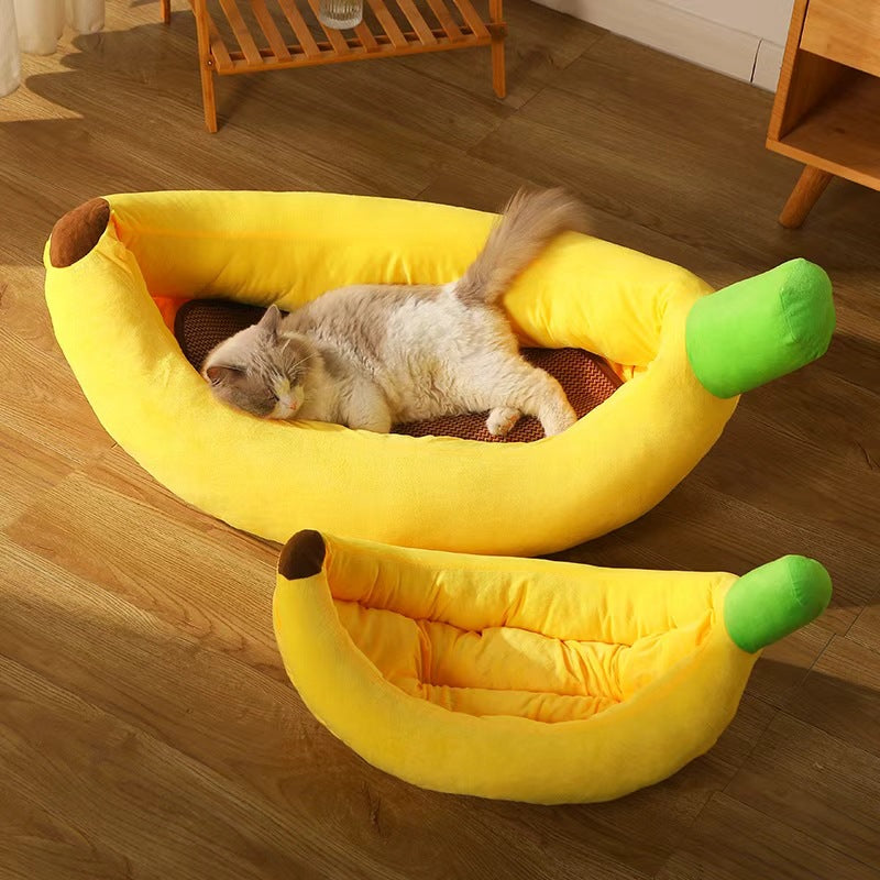 Banana boat-shaped pet bed; Wholesale detachable and washable all-season pet beds for dogs. Warm cat bed