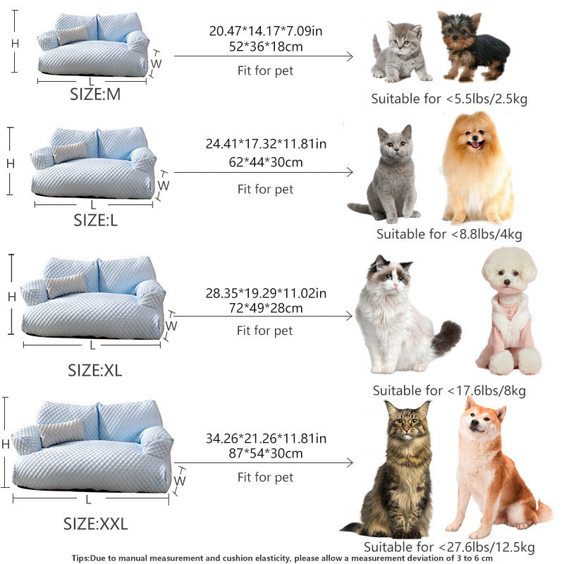 Ice Silk breathable pet sofa bed Suitable for all seasons; Detachable and washable cat beds and dog beds; Cool, breathable, soft and comfortable