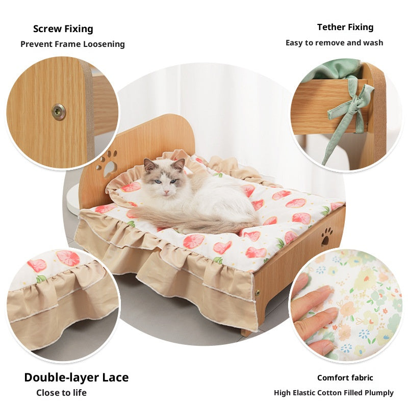 All-season wooden bed for pets; Cute Corgi cat bed sheet; Special moisture-proof design for wooden boards