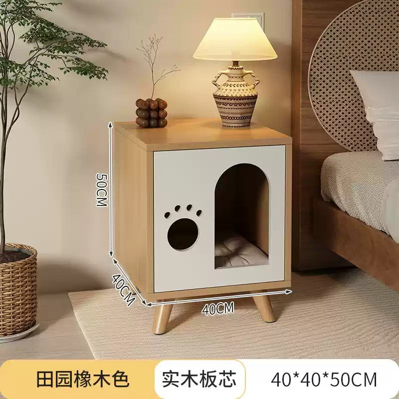 Solid wood cat bed bedside table; Simple and compact; Multi-functional cat shelter with bedside cabinet The storage cabinet is specially for cats