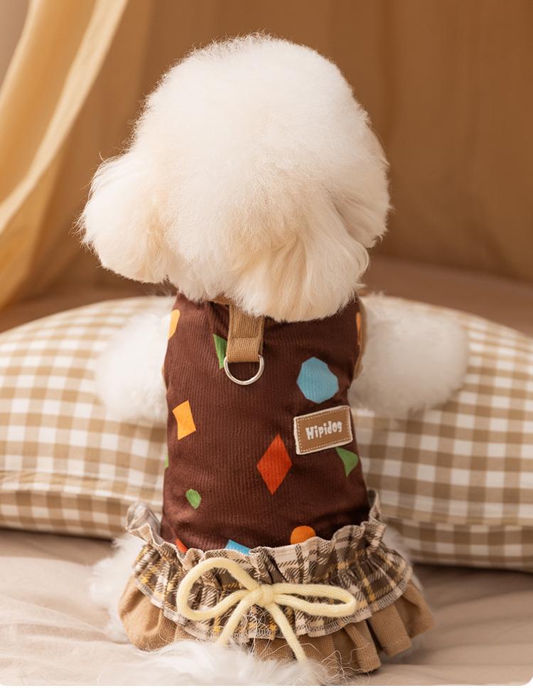 Warm corduroy princess-style cotton-padded jackets and skirts for small and medium-sized dogs in autumn and winter; Cat teddy pet dog clothes