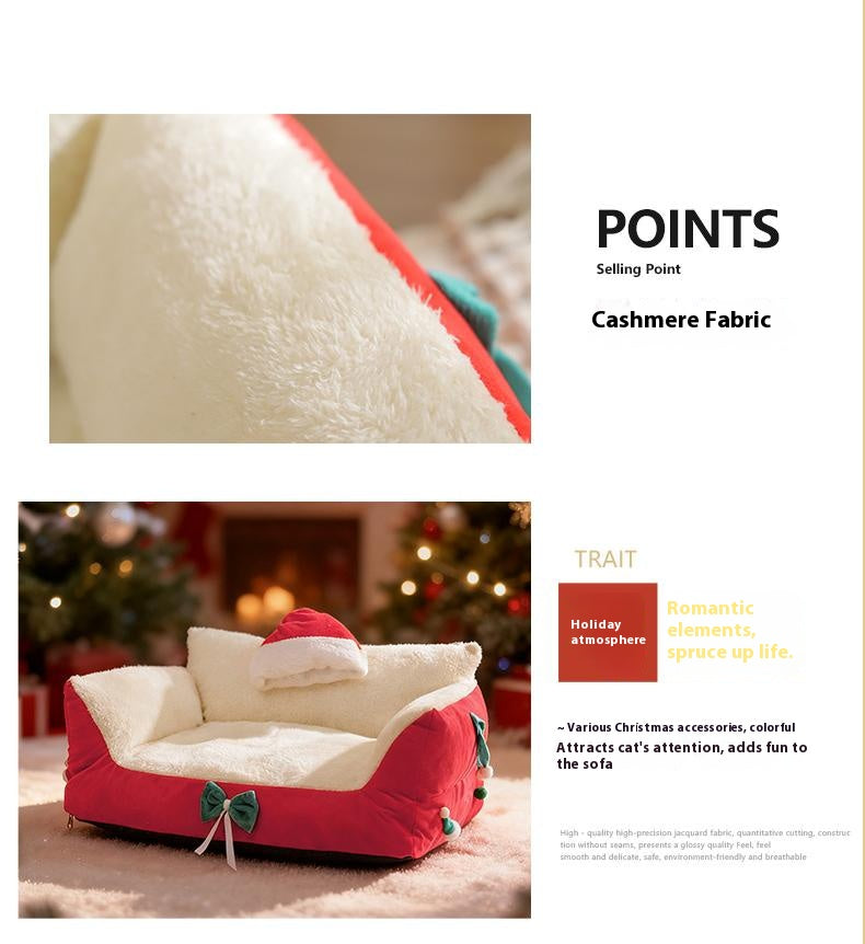 Christmas festive atmosphere cat bed A dog bed that can be disassembled and washed all year round. Thickened cat sofa Winter warm cat bed