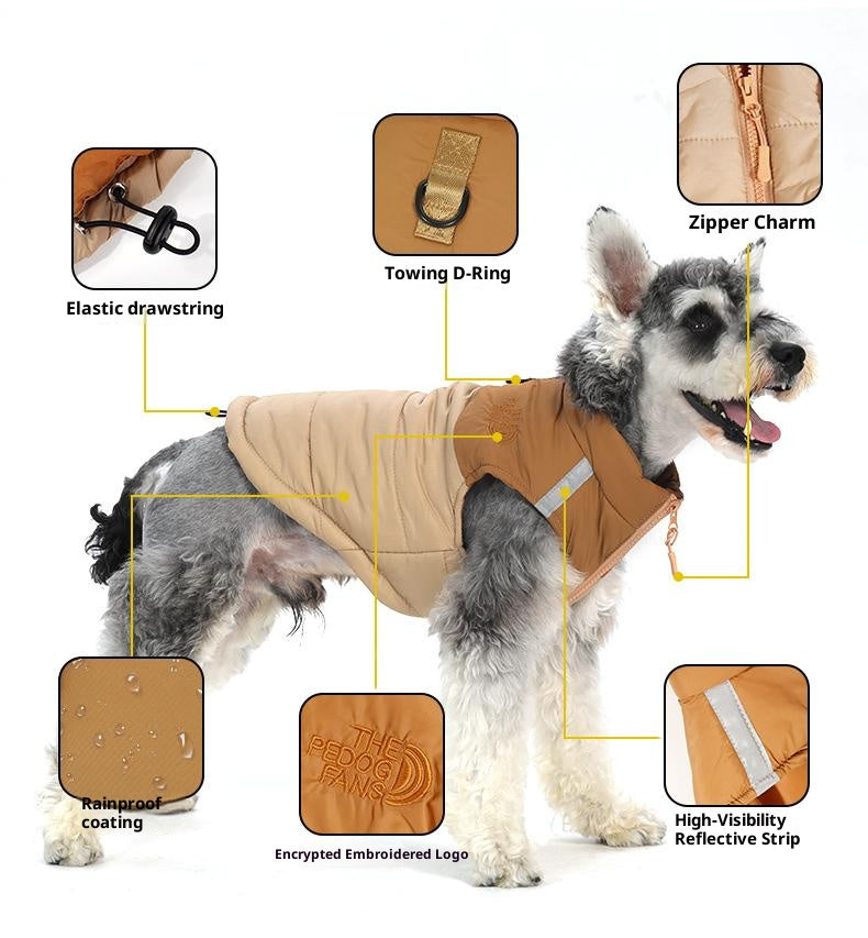 Waterproof reflective pet clothing for autumn and winter ; Dog cotton-padded clothes can pull large dog clothes. Pet clothing