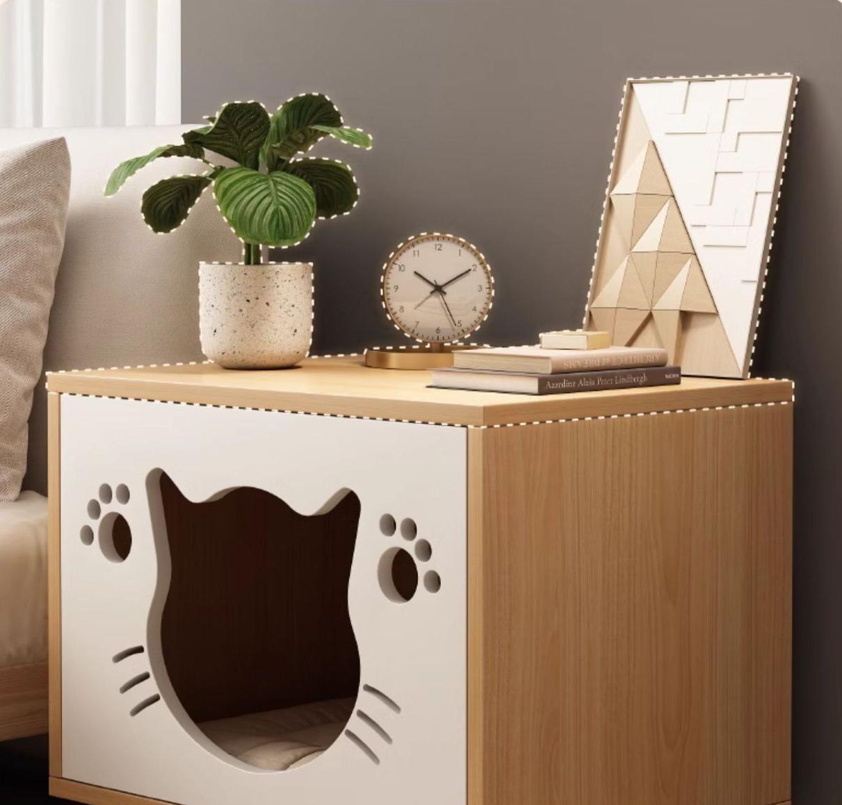 Solid wood cat bed bedside table; Simple and compact; Multi-functional cat shelter with bedside cabinet The storage cabinet is specially for cats