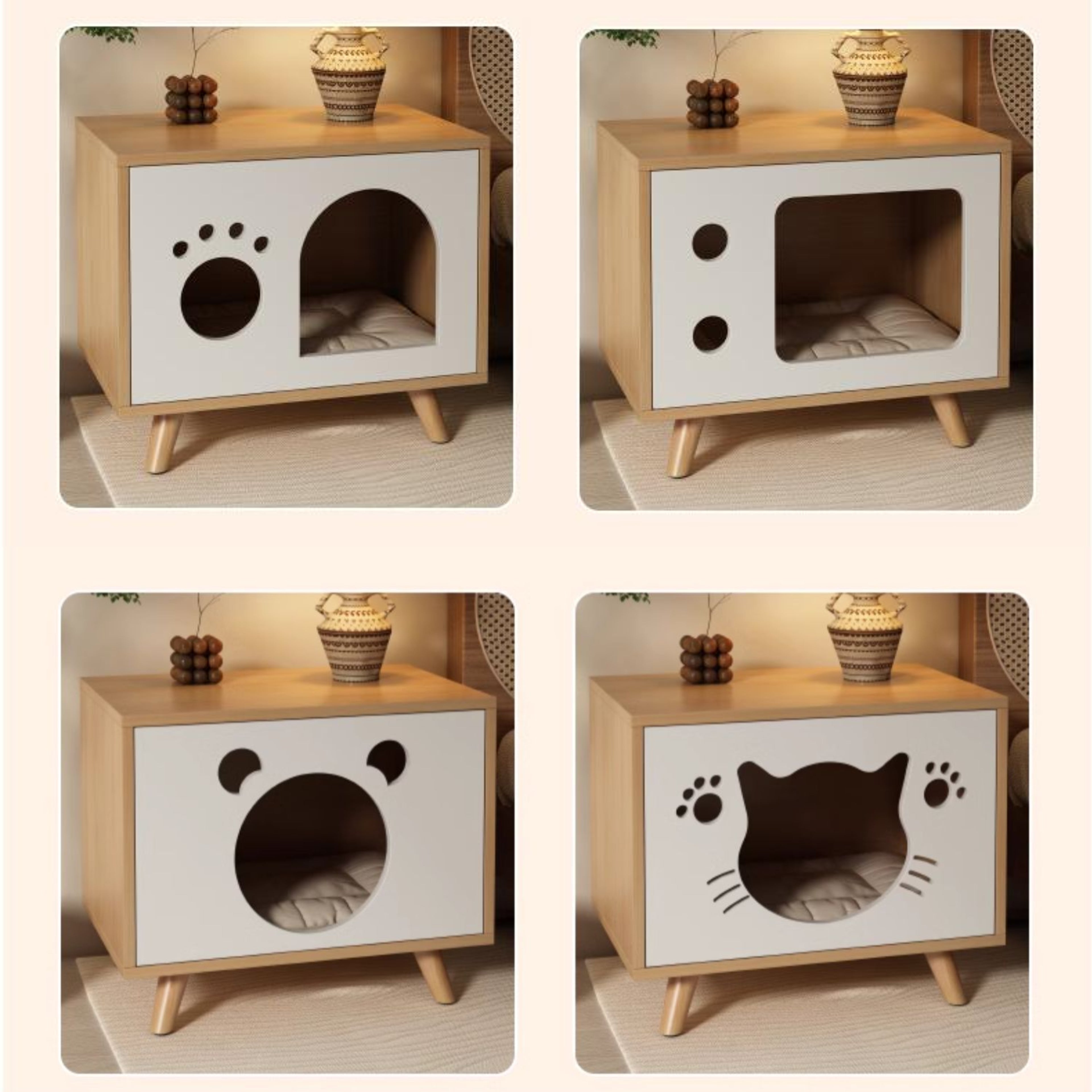 Solid wood cat bed bedside table; Simple and compact; Multi-functional cat shelter with bedside cabinet The storage cabinet is specially for cats