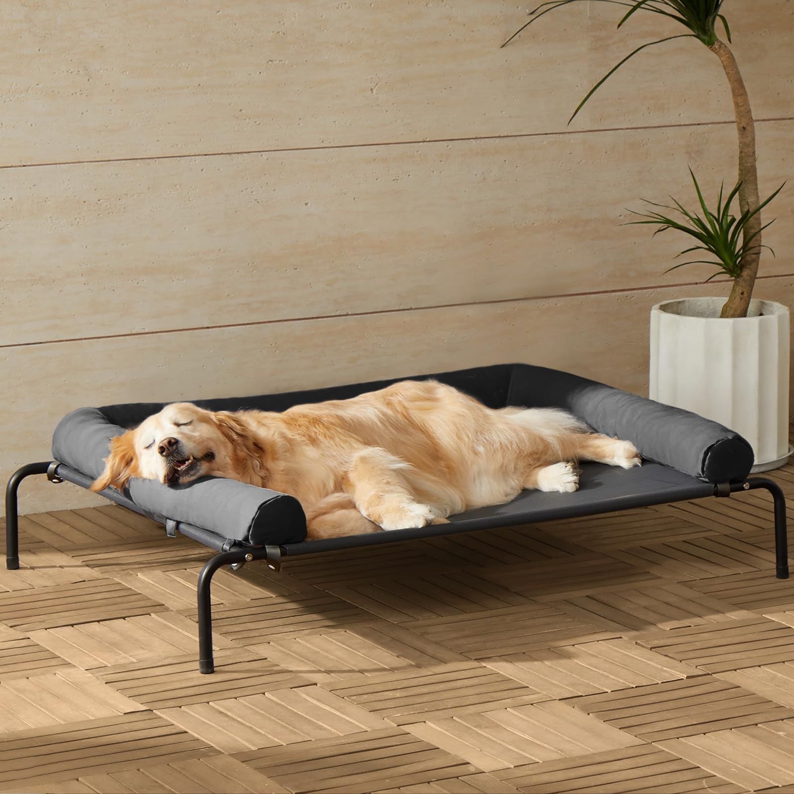 Large dog detachable dog beds that do not touch the ground; Cool ice silk camp bed Large dog beds that can be machine washed and are scratch-resistant. Suitable for all seasons