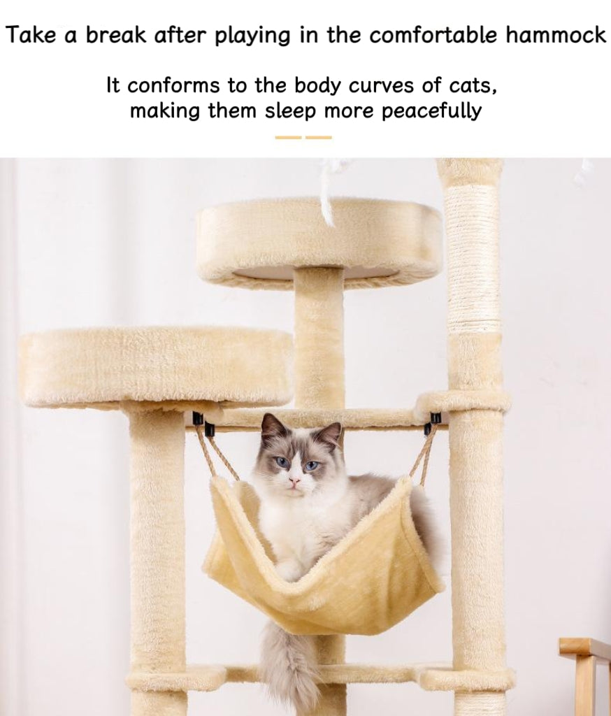 Beige multi-layer sisal multi-functional cat climbing frame; Cat scratch board Cat bed Multi-level diving platform Cat tree