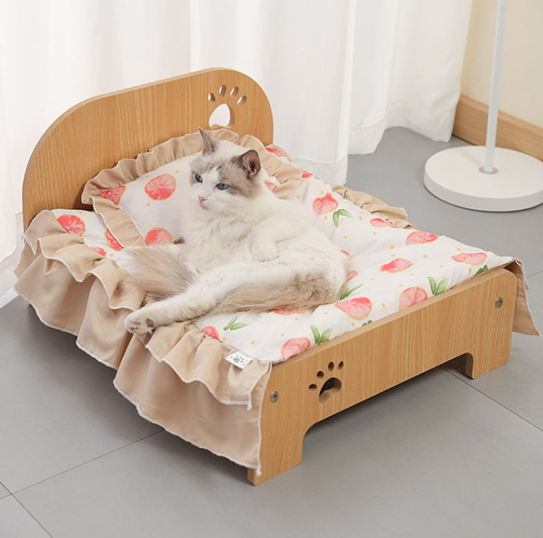 All-season wooden bed for pets; Cute Corgi cat bed sheet; Special moisture-proof design for wooden boards