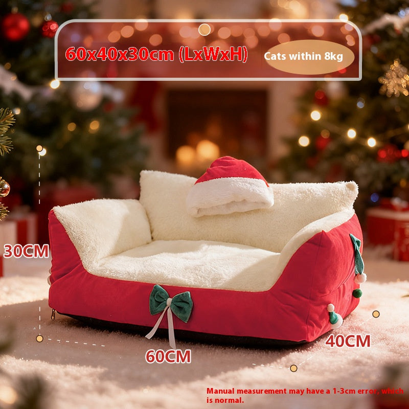 Christmas festive atmosphere cat bed A dog bed that can be disassembled and washed all year round. Thickened cat sofa Winter warm cat bed