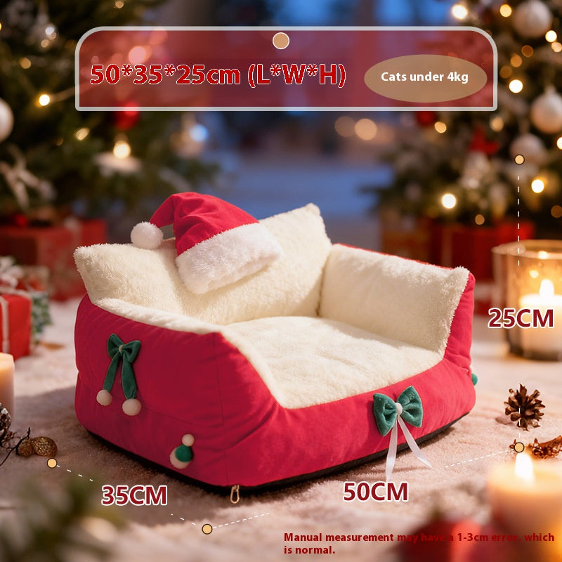 Christmas festive atmosphere cat bed A dog bed that can be disassembled and washed all year round. Thickened cat sofa Winter warm cat bed