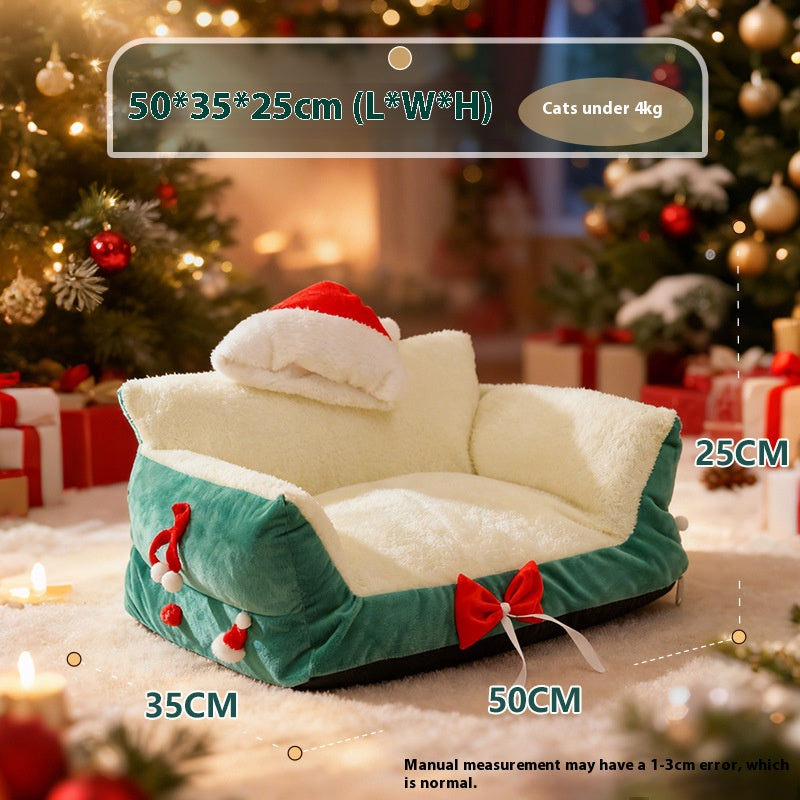 Christmas festive atmosphere cat bed A dog bed that can be disassembled and washed all year round. Thickened cat sofa Winter warm cat bed