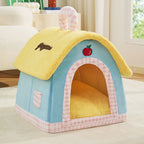 A small house-shaped pet cat bed; Luxurious villa for warmth in winter; Closed cat sleeping house;Small dog