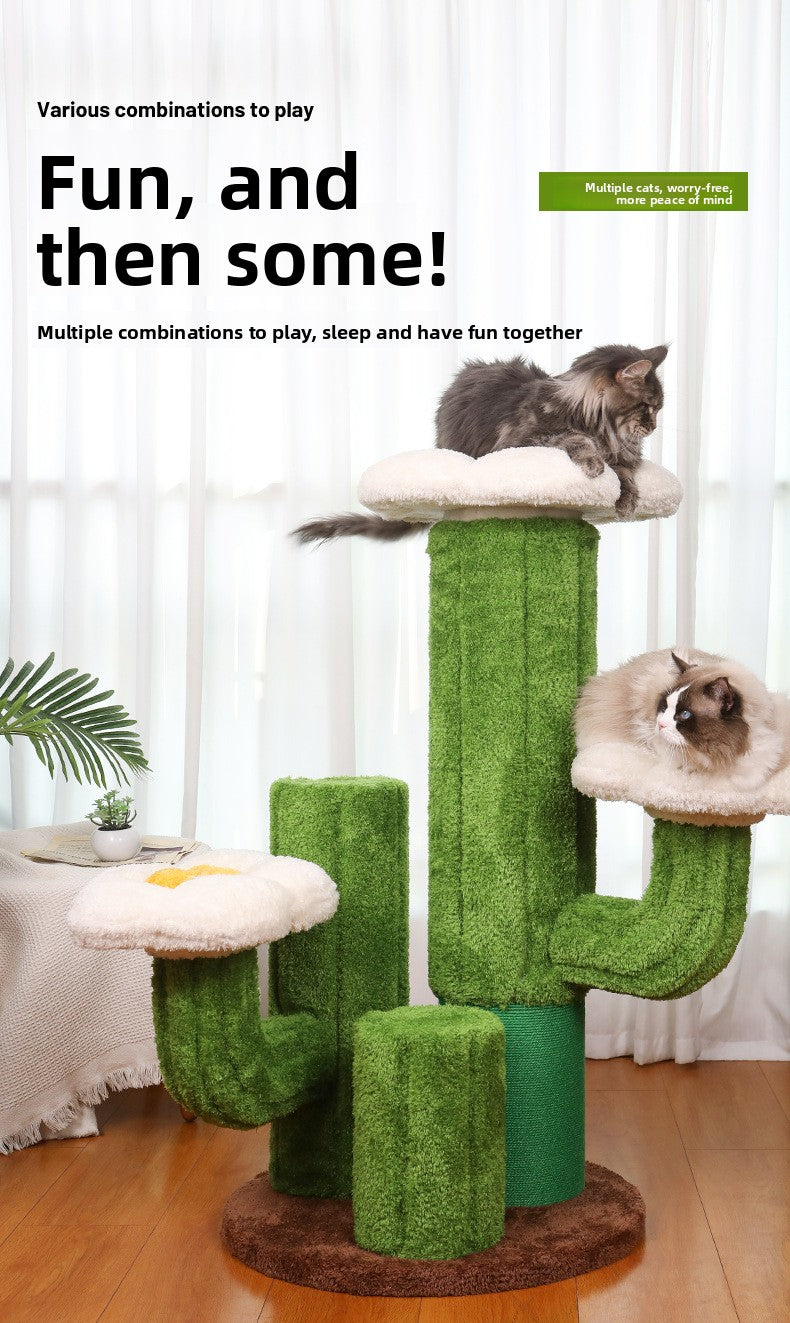 Cat Climbing Frame Solid Wood Home Cat Scratching Board Cat House Integrated Large Cat Toy Pet Fitness Multi-layer Cat Climbing Frame Cactus