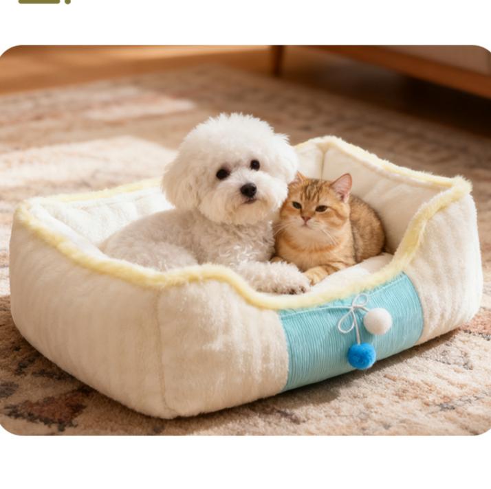 # Striped plush pet bed; The doghouse is suitable for all seasons. Teddy small dog Bichon Frise bed sofa; Keep the cat bed warm in autumn and winter