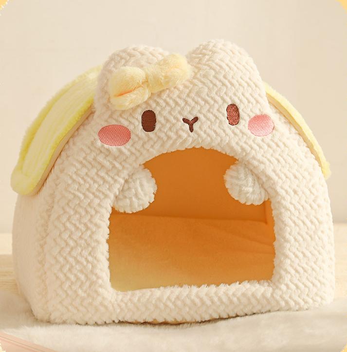 Rabbit-shaped plush pet bed; Winter warm closed cat sleeping bag; A safe bed for cats to sleep in during winter.Small dogs are available.