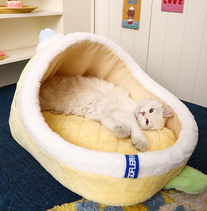 Mango-shaped cat bed Winter warm, enclosed and secure cat bed; Cats sleep in their beds, dog beds, sofas, and cat shelters