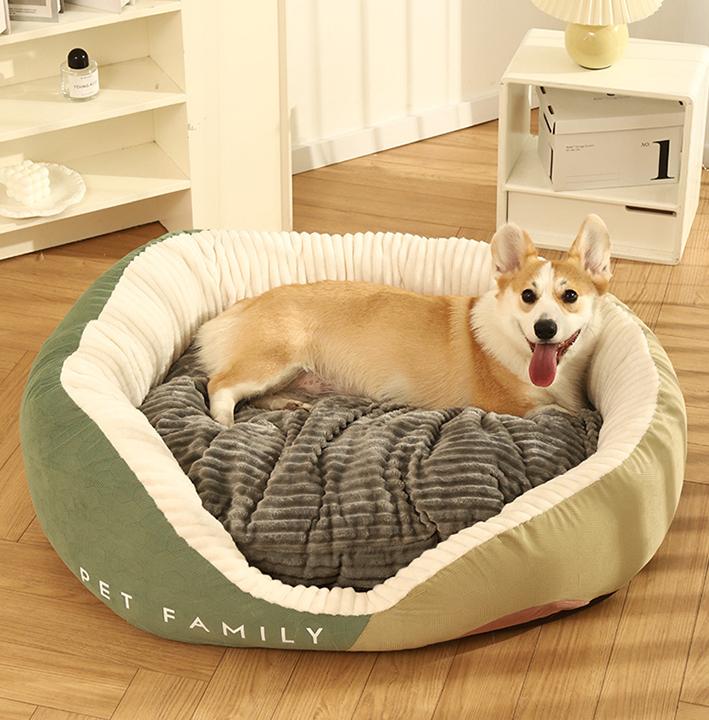 Color-blocking high-backrest dog house; Fully enclosed sofa dog bed cushion; Thick and large doghouse winter Seasonal warm pet bed
