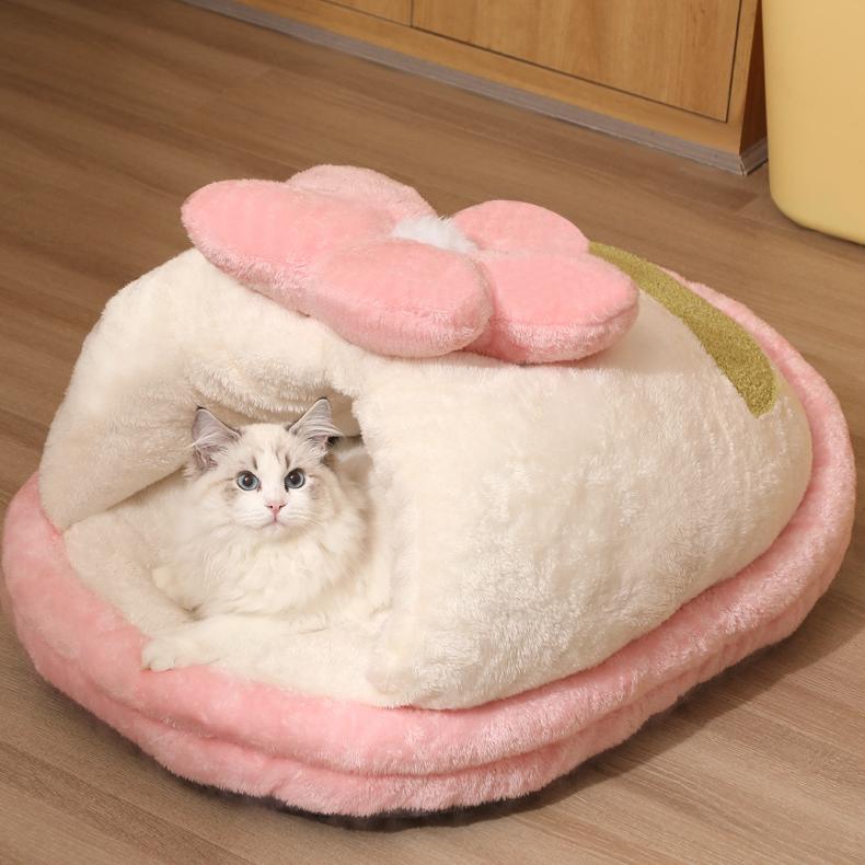 Cloud Flower Cat Bed: Keep the cat bed warm in winter; Semi-enclosed cat sleeping slipper bed; Winter cat bed; All-season dog kennel
