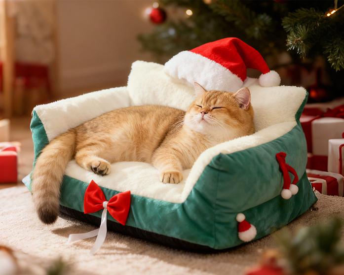 Christmas festive atmosphere cat bed A dog bed that can be disassembled and washed all year round. Thickened cat sofa Winter warm cat bed