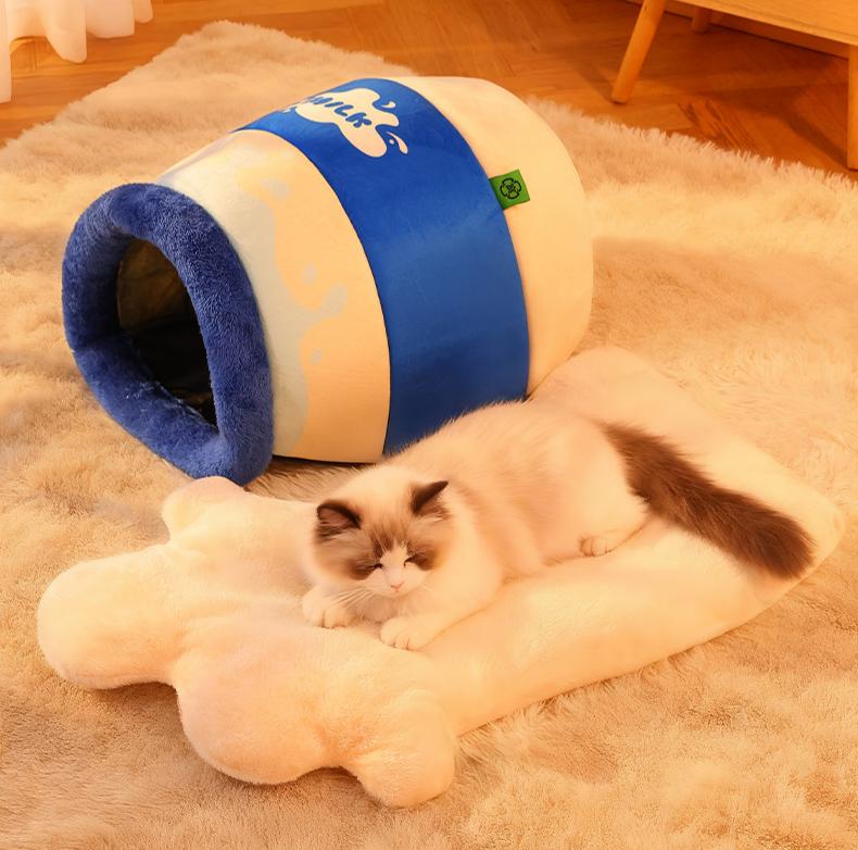 "Milk Can Pet Bed" Winter warm dog beds and cat beds; Yogurt bottle-shaped pet bed