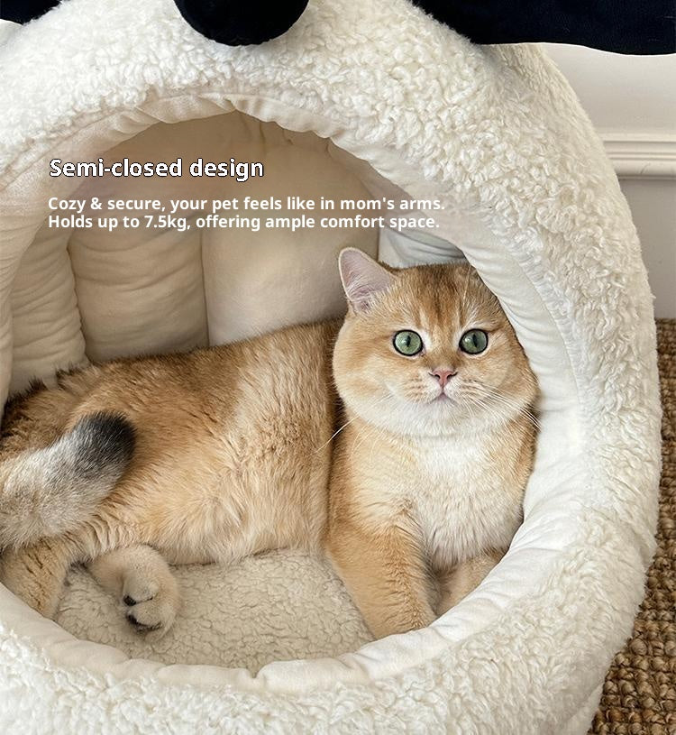 Animal-shaped yurt cat bed A large semi-enclosed dog house for keeping cats warm in winter; Detachable and washable pet bed