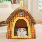 A small house-shaped pet cat bed; Luxurious villa for warmth in winter; Closed cat sleeping house;Small dog