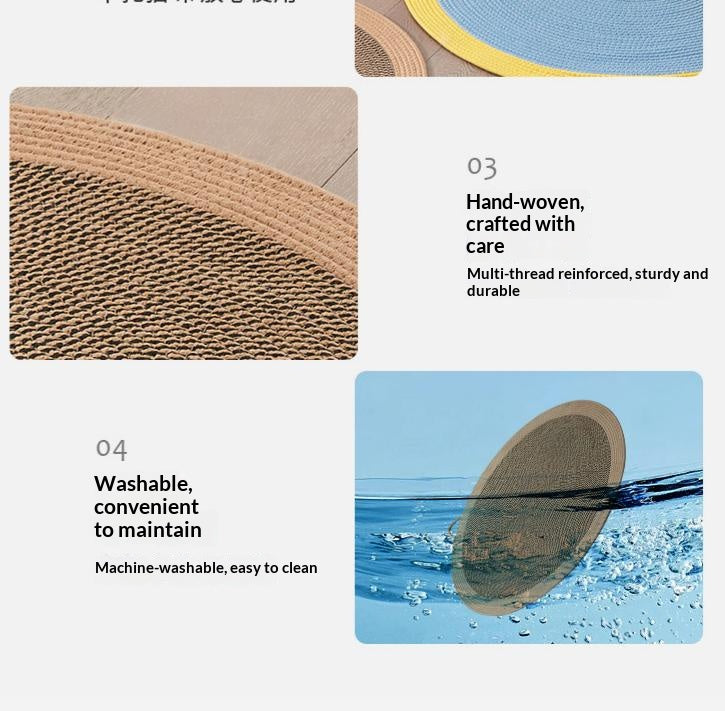 Rattan pet round mat: Cat mat for sleeping; Wear-resistant and non-flaking pet supplies; Rattan mat cat ice pad Floor mat cat scratcher