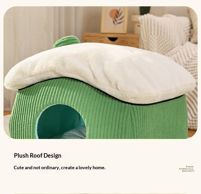 Snow house-shaped pet bed; Cartoon semi-enclosed thickened cat and dog beds; Detachable and washable pet bed