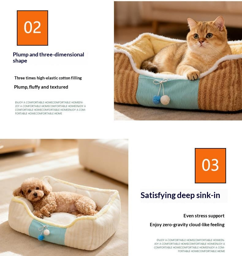 # Striped plush pet bed; The doghouse is suitable for all seasons. Teddy small dog Bichon Frise bed sofa; Keep the cat bed warm in autumn and winter