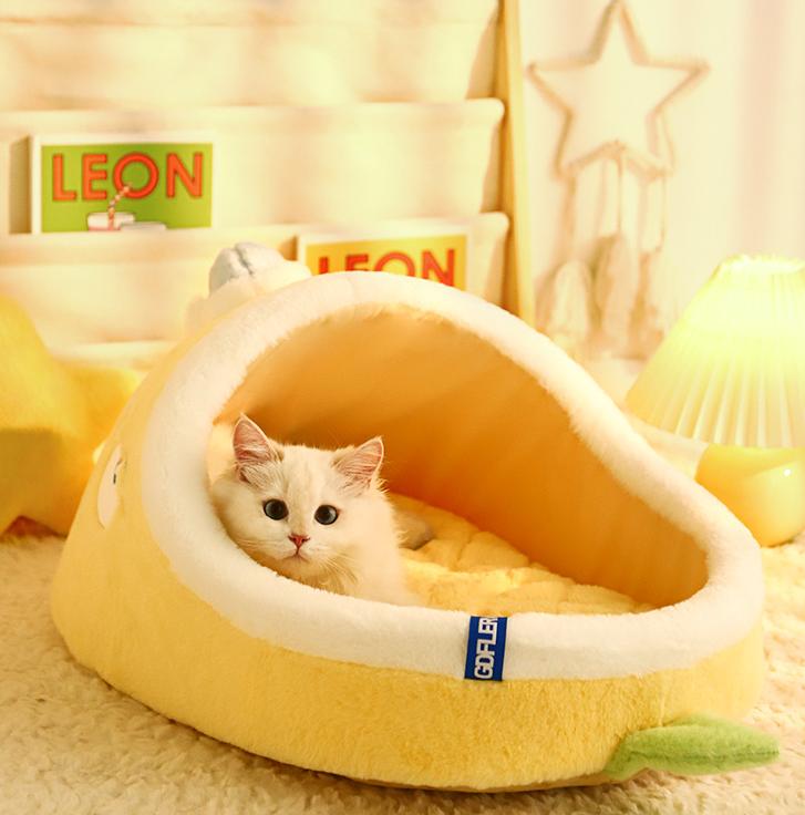 Mango-shaped cat bed Winter warm, enclosed and secure cat bed; Cats sleep in their beds, dog beds, sofas, and cat shelters