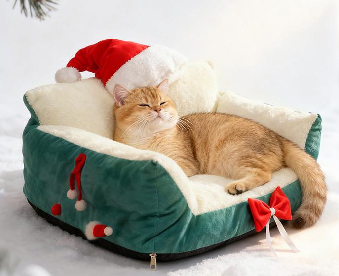 Christmas festive atmosphere cat bed A dog bed that can be disassembled and washed all year round. Thickened cat sofa Winter warm cat bed