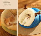 Slip-shaped pet bed: All-season compatible slip-shaped cat bed; Semi-enclosed cat house bedding for autumn and winter; Pet nest