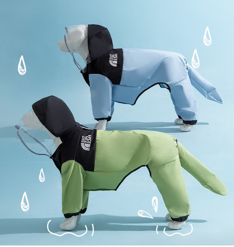 Simple and fashionable patchwork big dog raincoat; Waterproofing for medium and large-sized dogs when going out in the rain; Pet outings for spring and summer