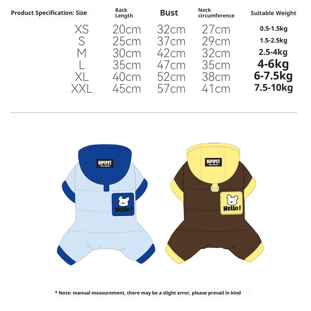 Little Bear pet down jacket Pet four-legged duck down drawstring windproof and warm down jacket Autumn and winter clothes for dogs and cats