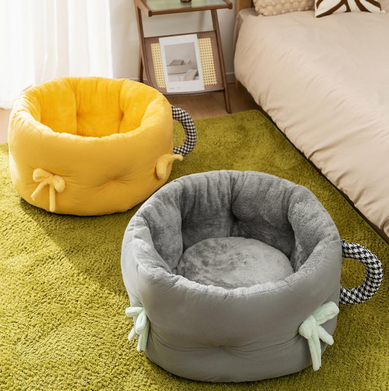 "Giant Teacup Pet Bed" Cat bed: Warm and thickened teacup bed for autumn and winter. Deep sleep doghouse Korean version Teddy Bichon pet bed for small and medium-sized dogs