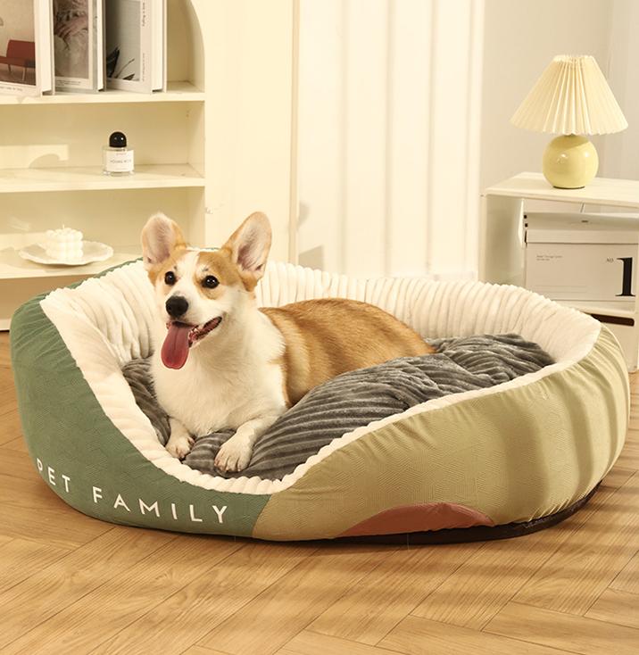 Color-blocking high-backrest dog house; Fully enclosed sofa dog bed cushion; Thick and large doghouse winter Seasonal warm pet bed