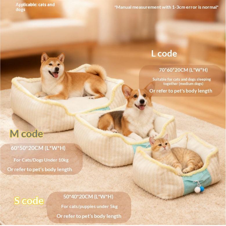 # Striped plush pet bed; The doghouse is suitable for all seasons. Teddy small dog Bichon Frise bed sofa; Keep the cat bed warm in autumn and winter