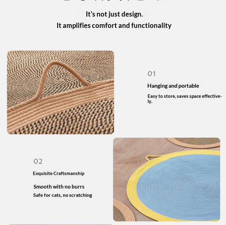 Rattan pet round mat: Cat mat for sleeping; Wear-resistant and non-flaking pet supplies; Rattan mat cat ice pad Floor mat cat scratcher