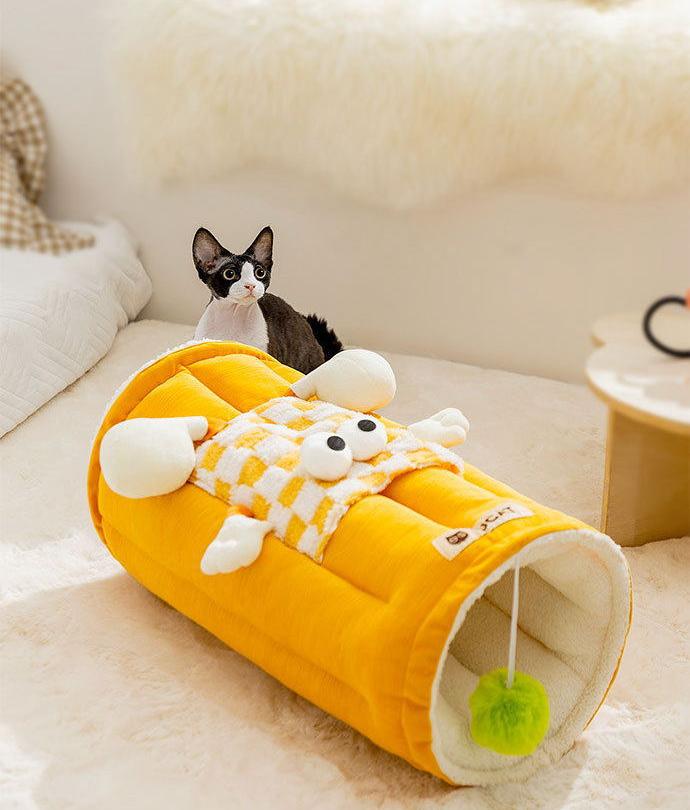Dual-purpose tunnel mat cat bed cat mat; Play and sleep integrated cat bed Pet supplies