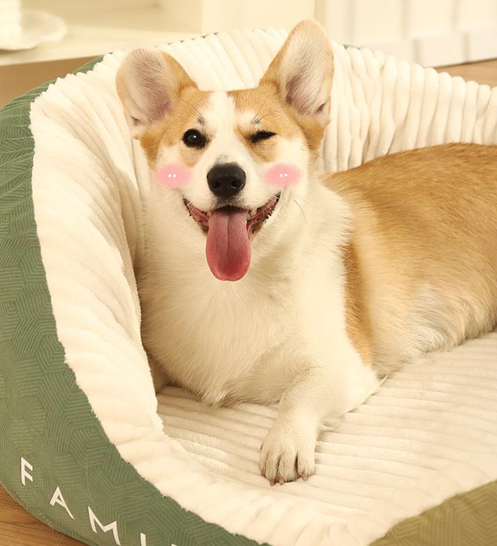 Color-blocking high-backrest dog house; Fully enclosed sofa dog bed cushion; Thick and large doghouse winter Seasonal warm pet bed